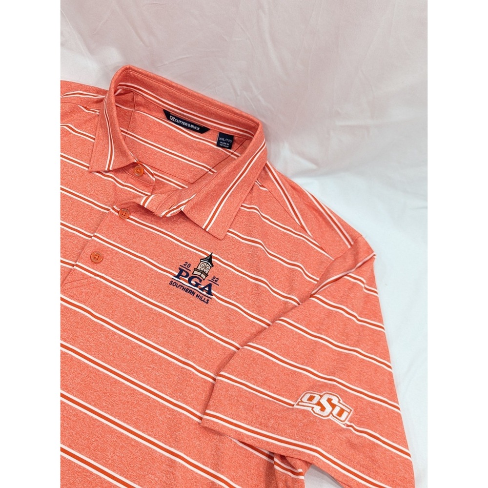 Oklahoma State Pga Southern Hills Orange XL Cutter & Buck‎ Golf Striped Polo 2XL